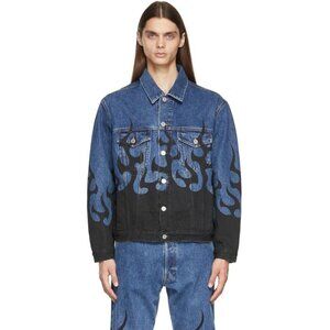 VETEMENTS Denim Black Fire Jacket Size L Mens Unisex Blue $2290